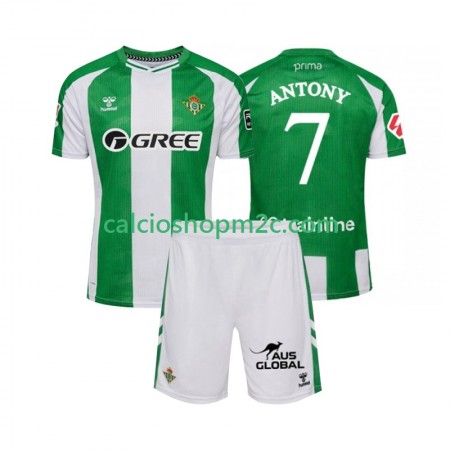 Real Betis Antony 7 Bambino Maglia Prima 2025/2026 Manica Corta